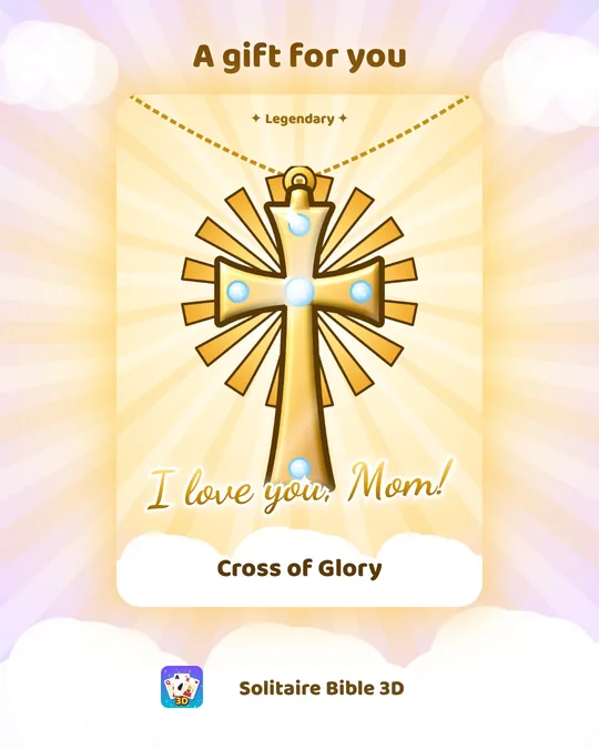 A gift card with a golden cross and the note: I love you, Mom!