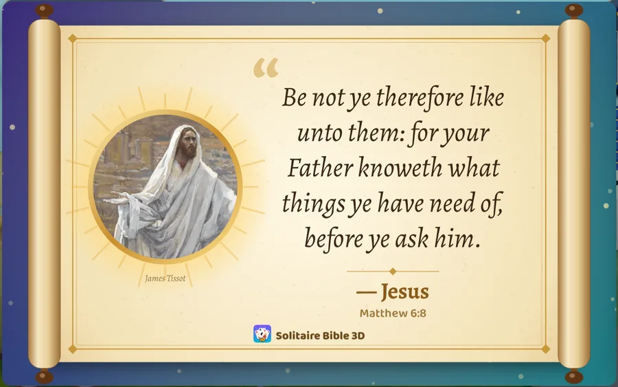 A saying of Jesus on a parchment scroll, with a painting by James Tissot